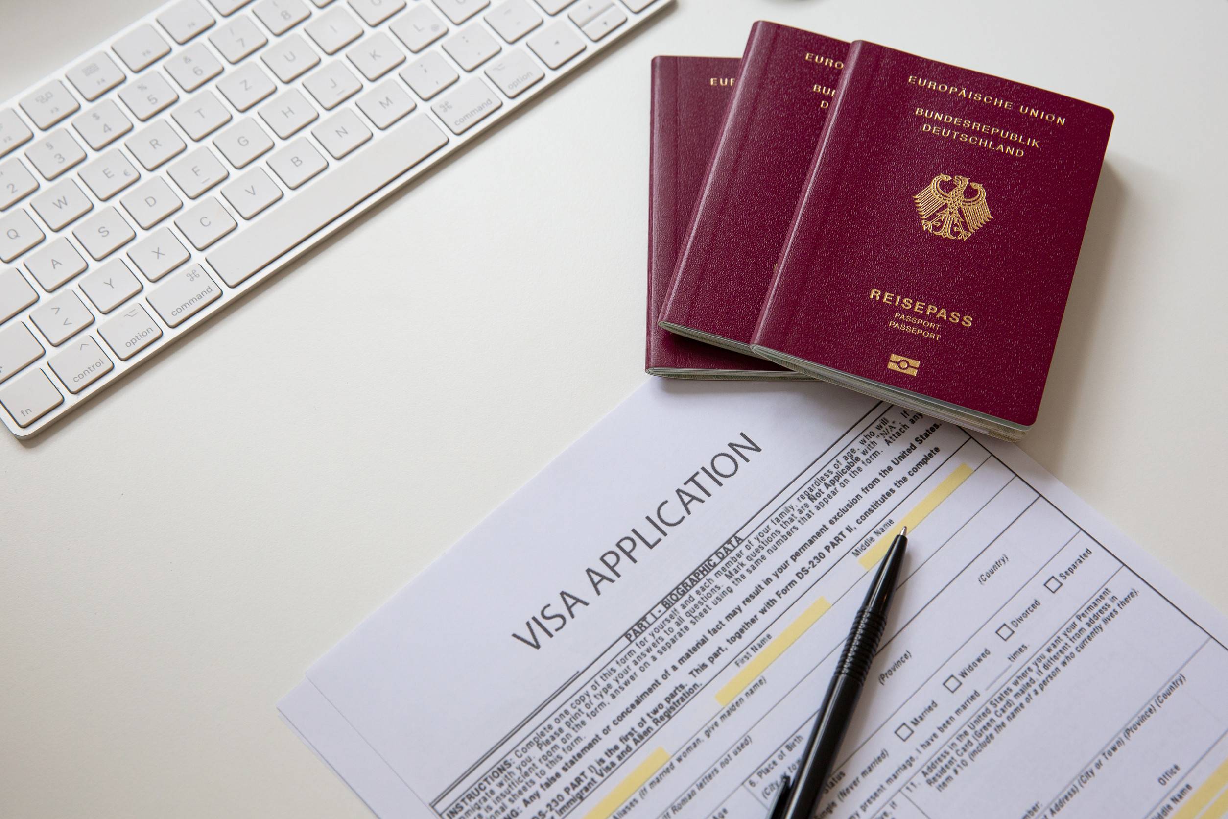 Close up of a visa application document with Close up of a visa application document with