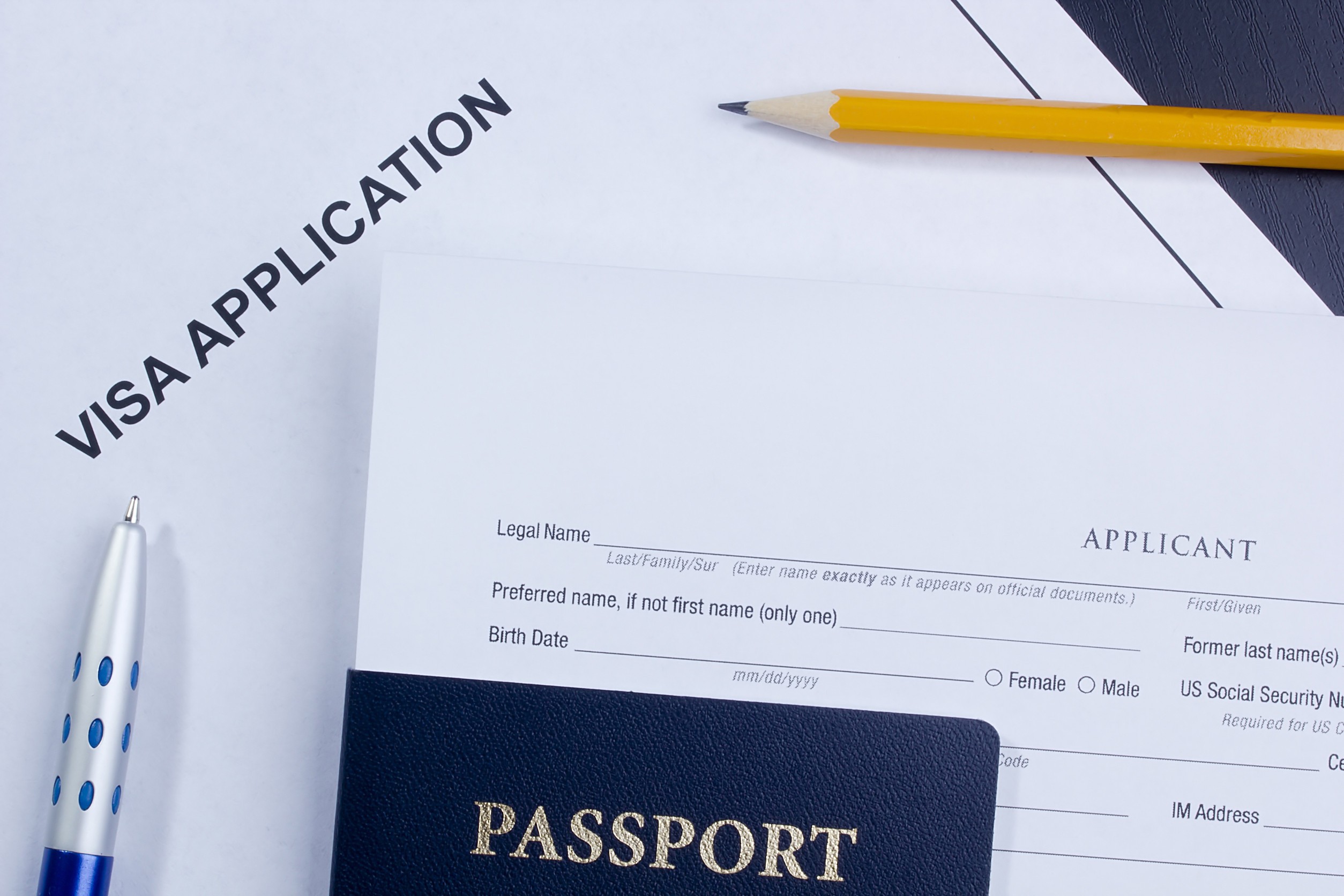 directly above photograph of an application for a visa