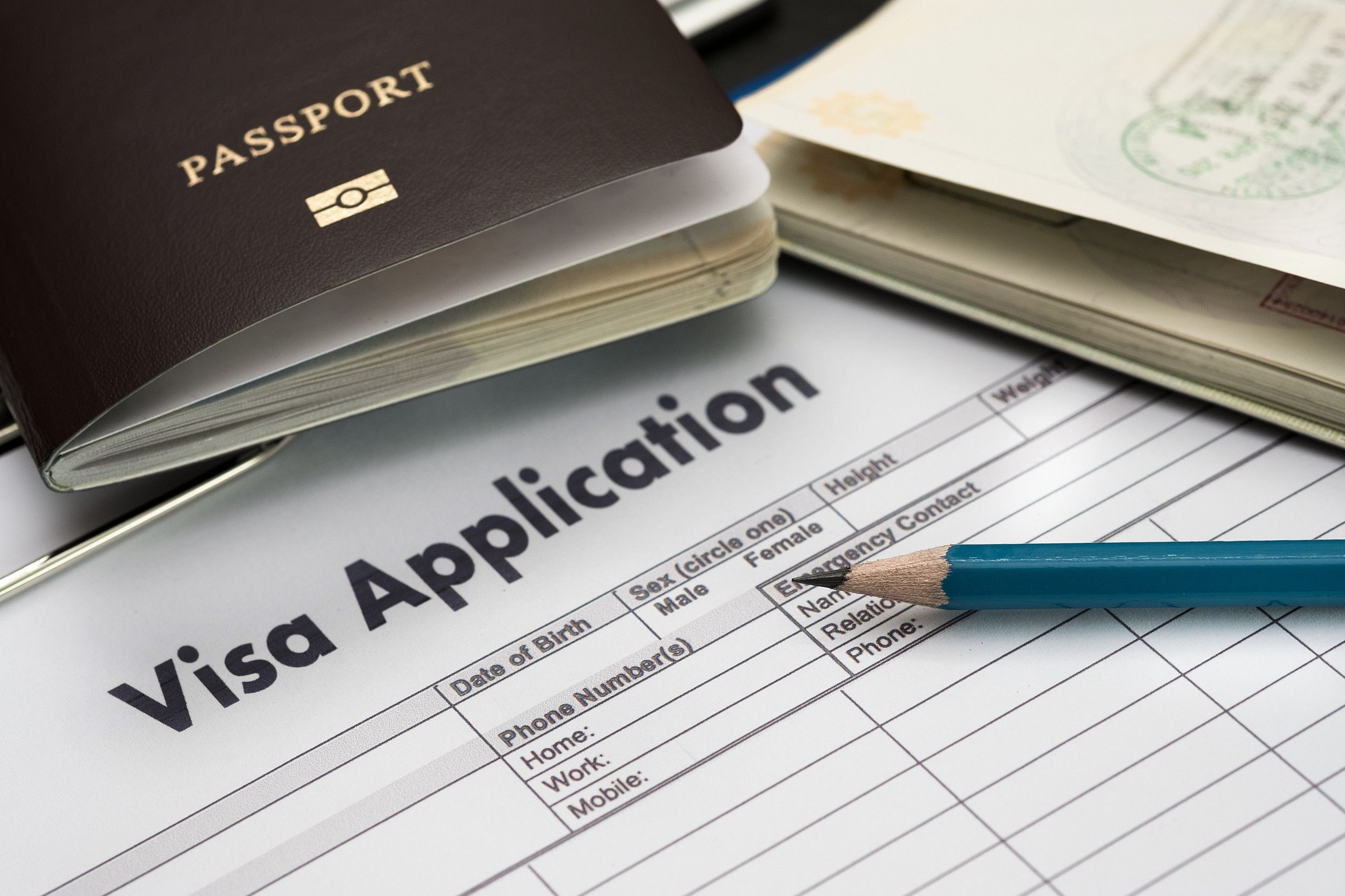 Visa application form to travel immigration a document money for passport map and travel plan
